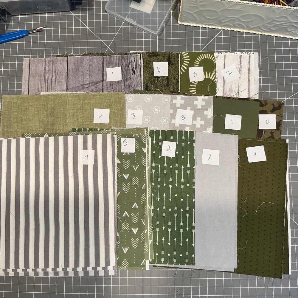 41 Piece Olive Green Grey Woodland Quilt Squares 8.5 Inch Cotton Fabric Lot